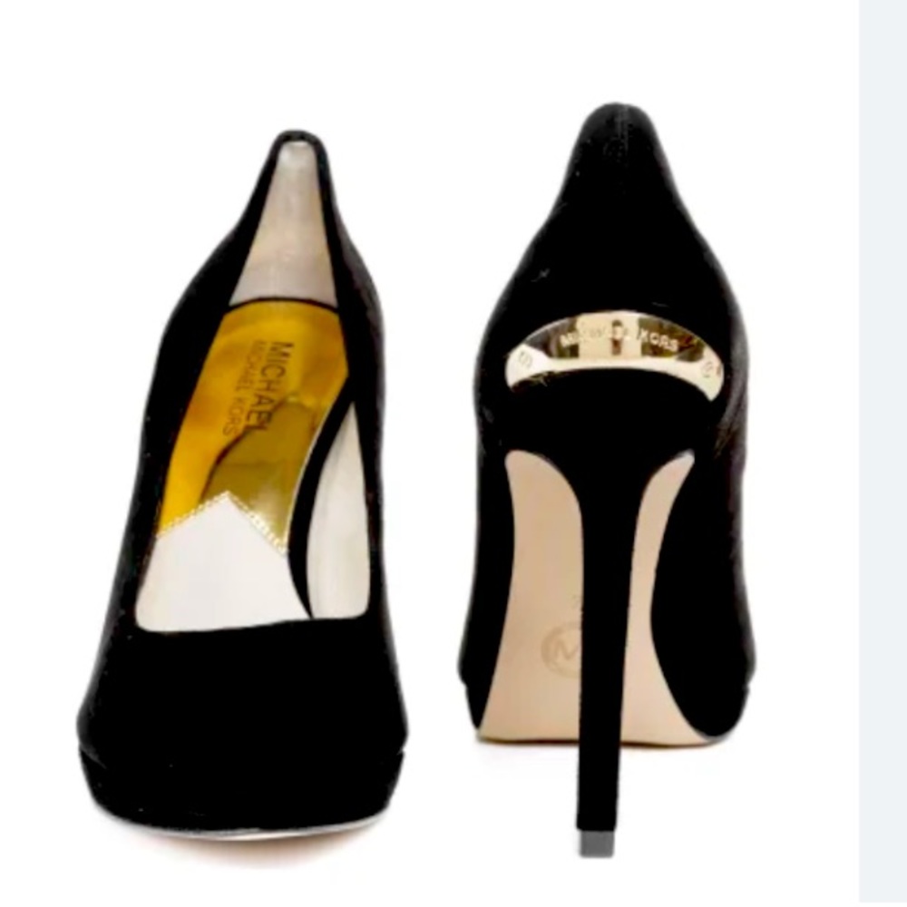 New Michael Kors Yasmine suede pumps Black gold cap logo on heels US 8 inbox⭐️⭐️ - Picture 4 of 17